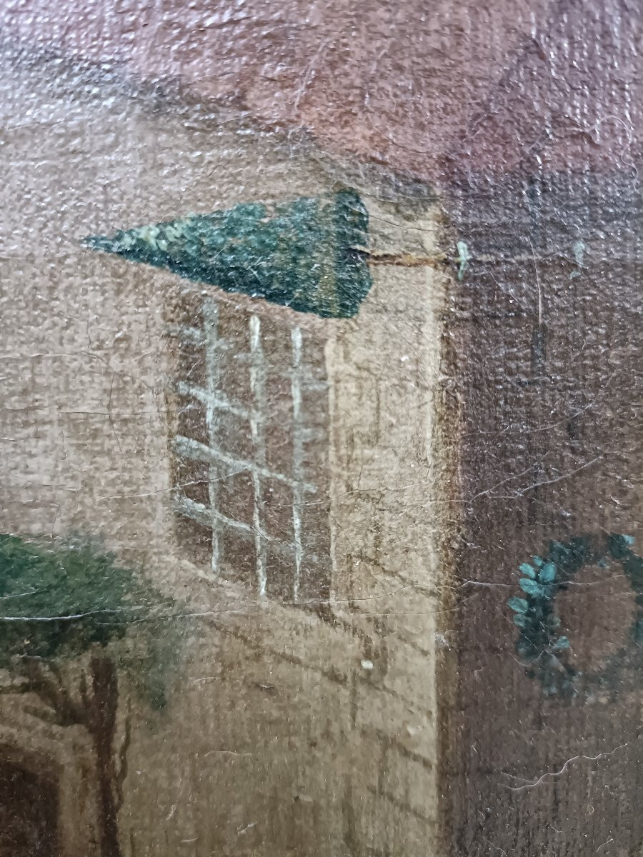 Huile sur toile XVIII siècle. Scène d'auberge.-photo-2
