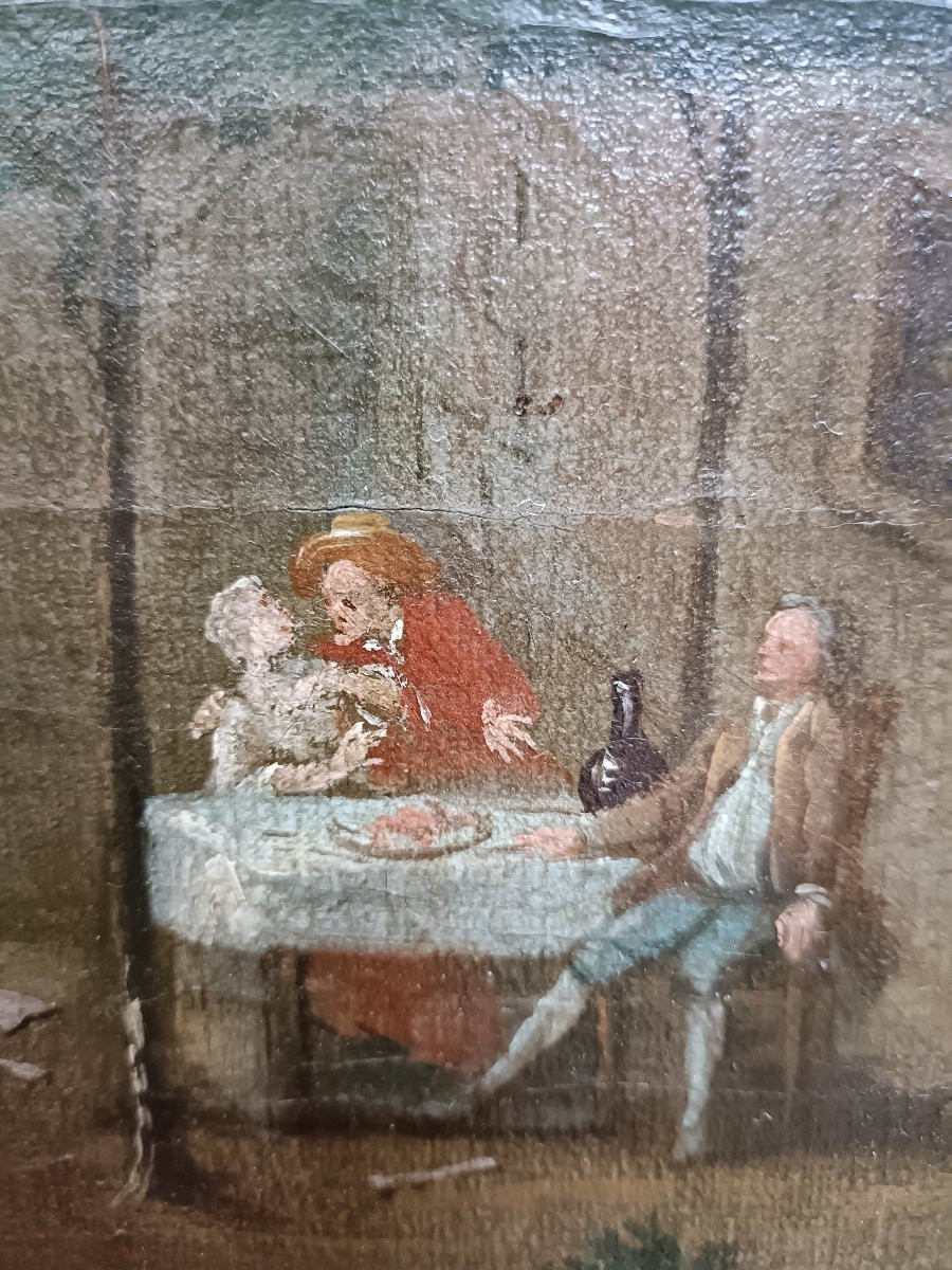 Huile sur toile XVIII siècle. Scène d'auberge.-photo-5
