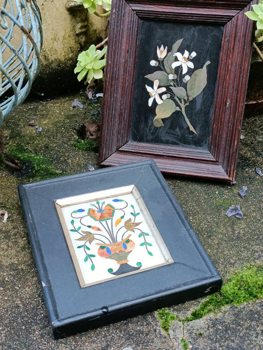 Two Marble Marquetry Pietradura. Late 19th Century-photo-4