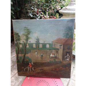 Huile sur toile XVIII siècle. Scène d'auberge.
