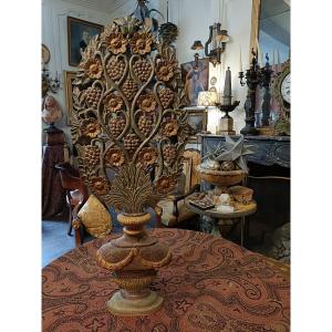 Large Polychrome Carved Wooden Altar Element 