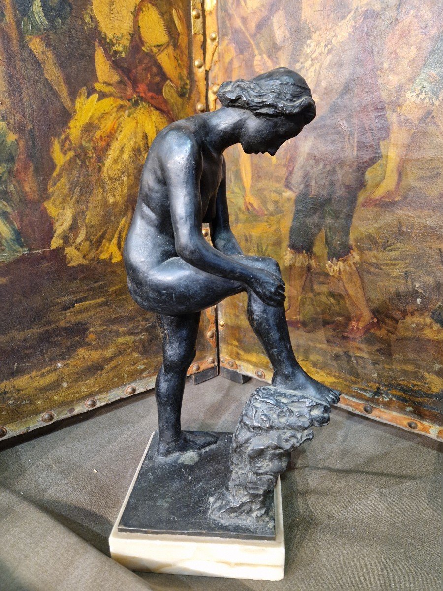 Alfredo Biagini (rome, 1886-1952): Bronze Statue Depicting A Woman-photo-1