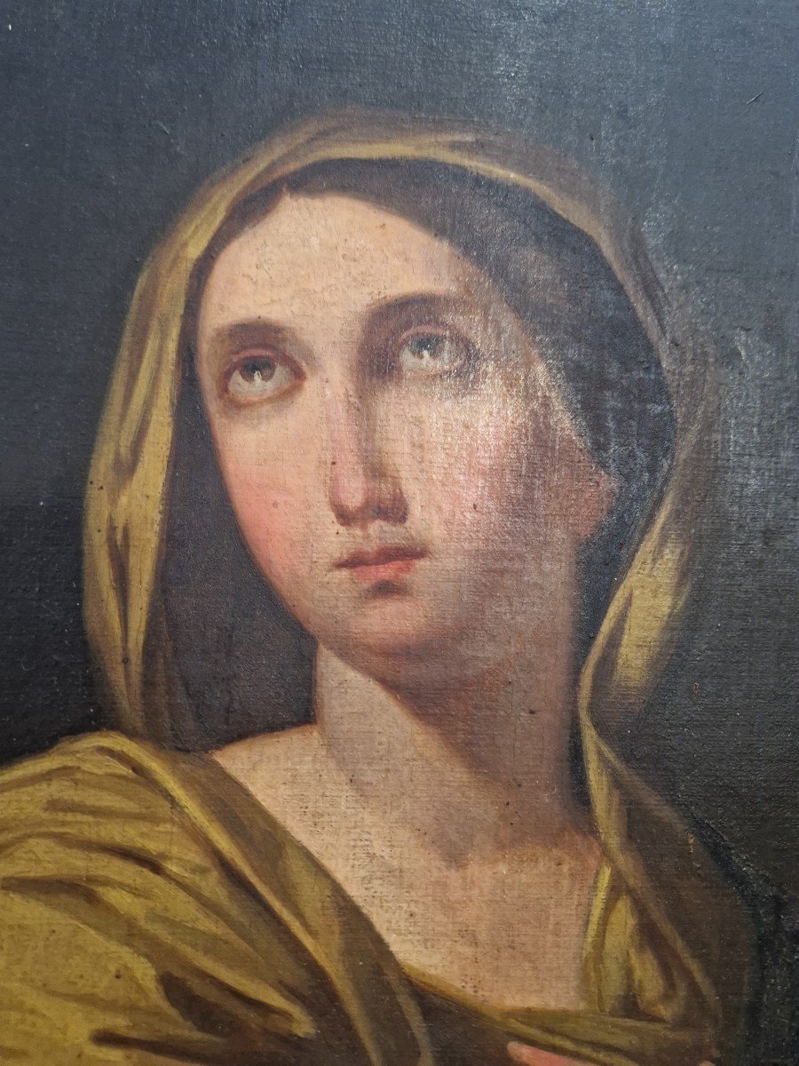 Peinture à l'Huile Représentant Une Femme En Deuil. Seconde Moitié Du XIXe Siècle-photo-3