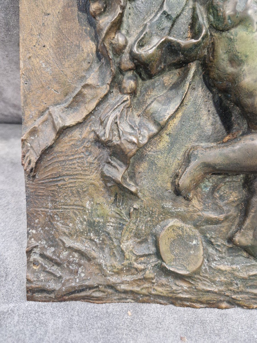 Haut-relief En Bronze Représentant Des Angelots Dansant. Fabriqué à La Fin Du XIXe Siècle-photo-4