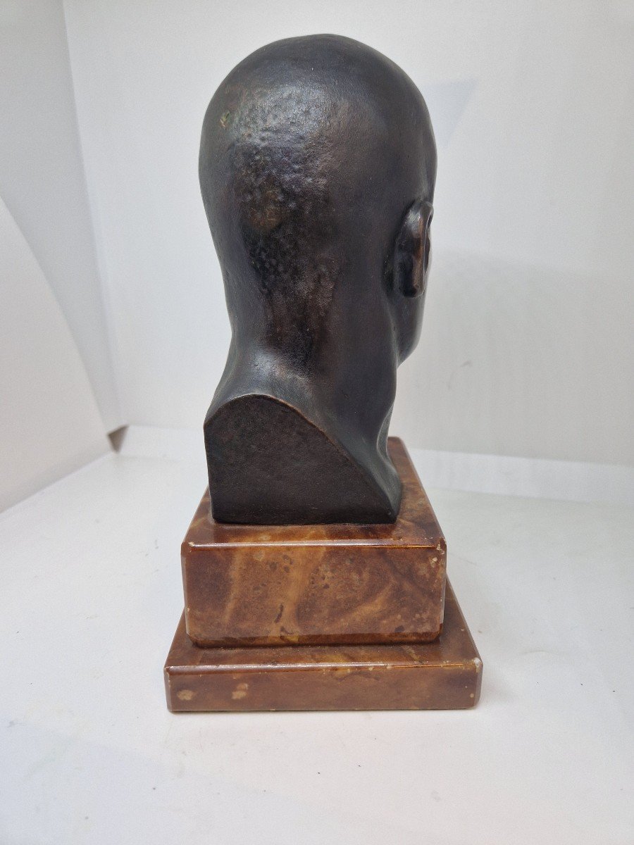 Bronze Head Of Mussolini With Marble Base. First Half Of The Twentieth Century-photo-1