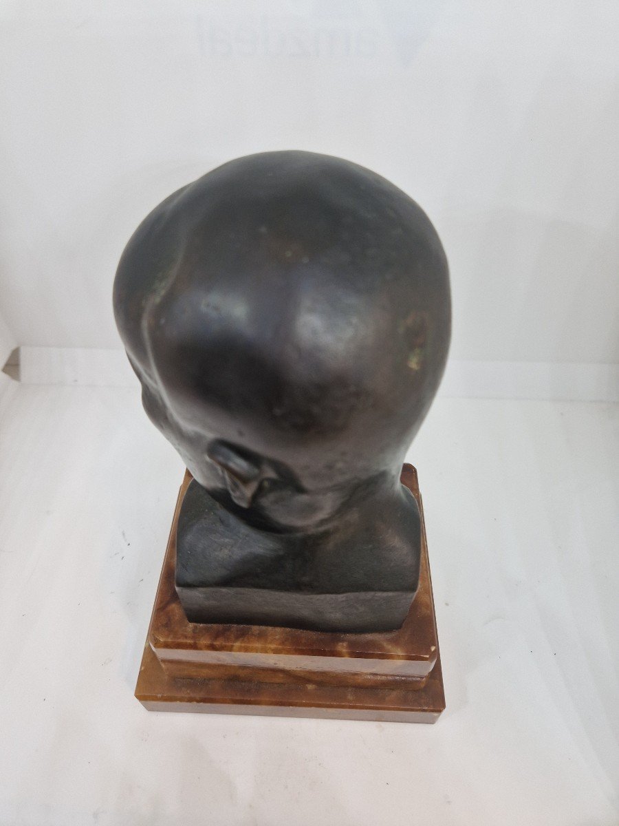  Bronze Head Of Mussolini With Marble Base. First Half Of The Twentieth Century-photo-2