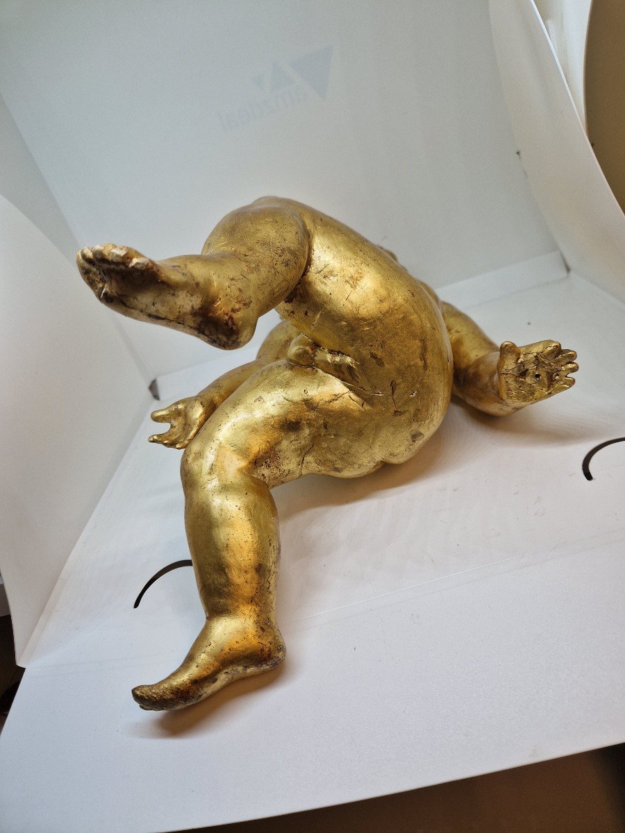 Putto Doré (feuille d'Or) En Scagliola Milieu Du XIXe Siècle (italie Du Sud)-photo-2