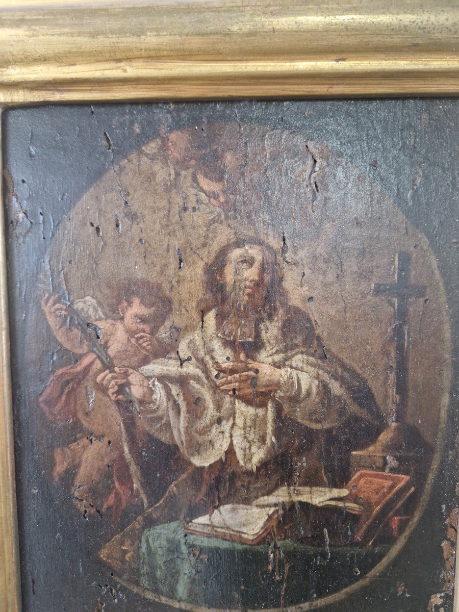 Oil On Panel From The 17th Century Depicting Saint John Of Nepomuk-photo-3