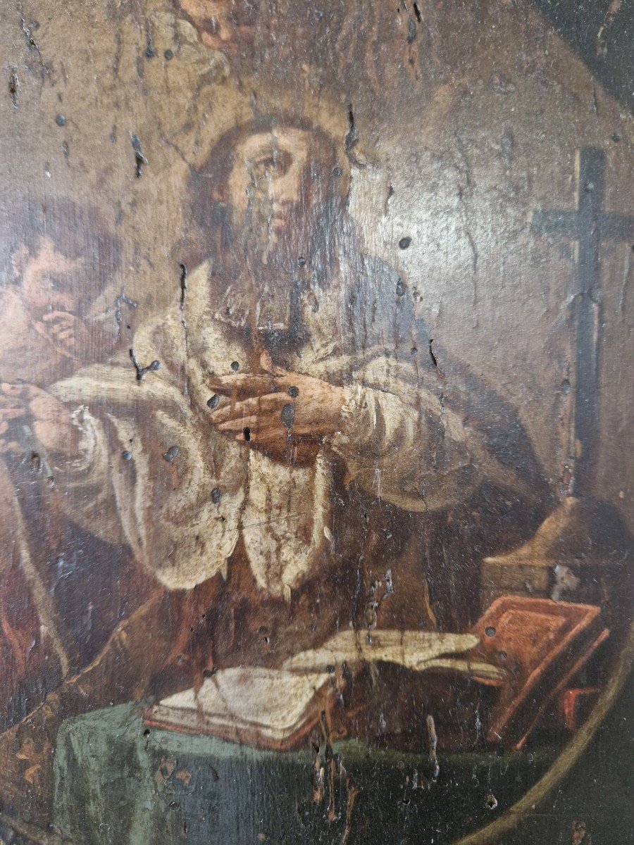 Oil On Panel From The 17th Century Depicting Saint John Of Nepomuk-photo-3