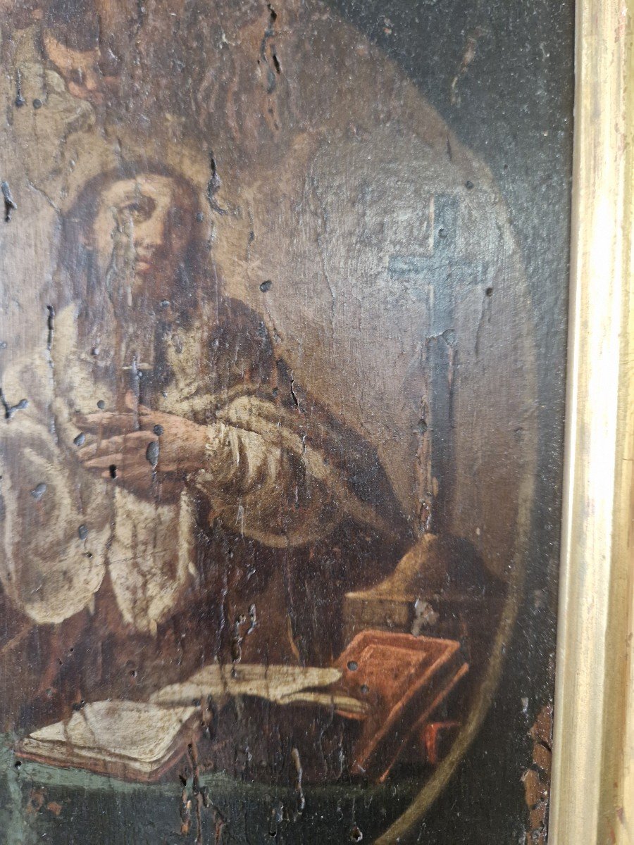 Oil On Panel From The 17th Century Depicting Saint John Of Nepomuk-photo-4