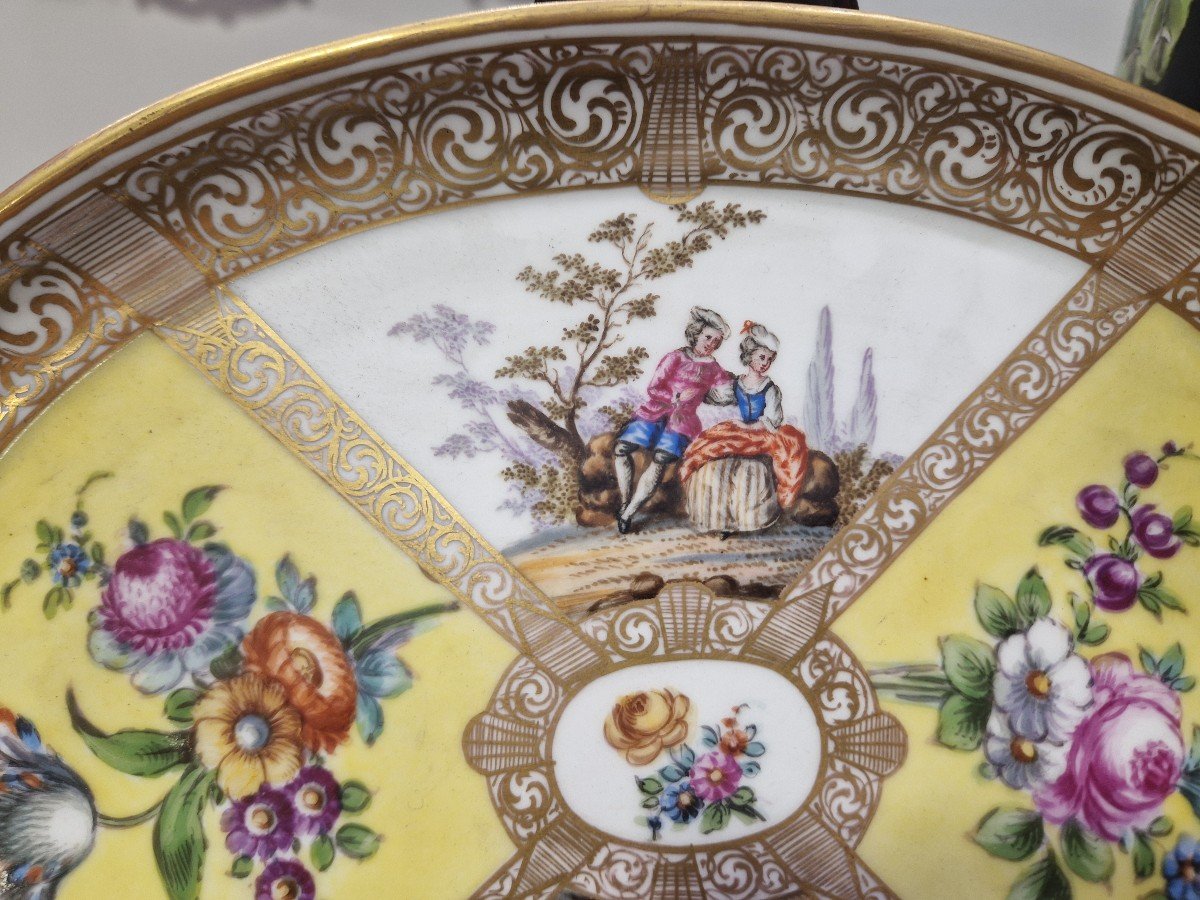 Tray With Romantic Decoration At The Watteau Kpm  (königliche Porzellan-manufaktur) XIX-photo-2