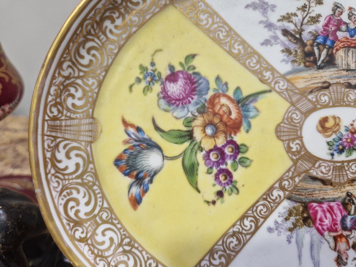 Tray With Romantic Decoration At The Watteau Kpm  (königliche Porzellan-manufaktur) XIX-photo-4