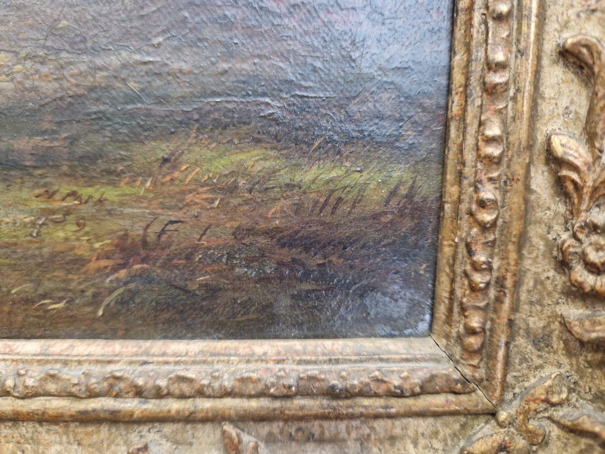 Painting On Canvas Landscape With Herds. England 19th Century -photo-2