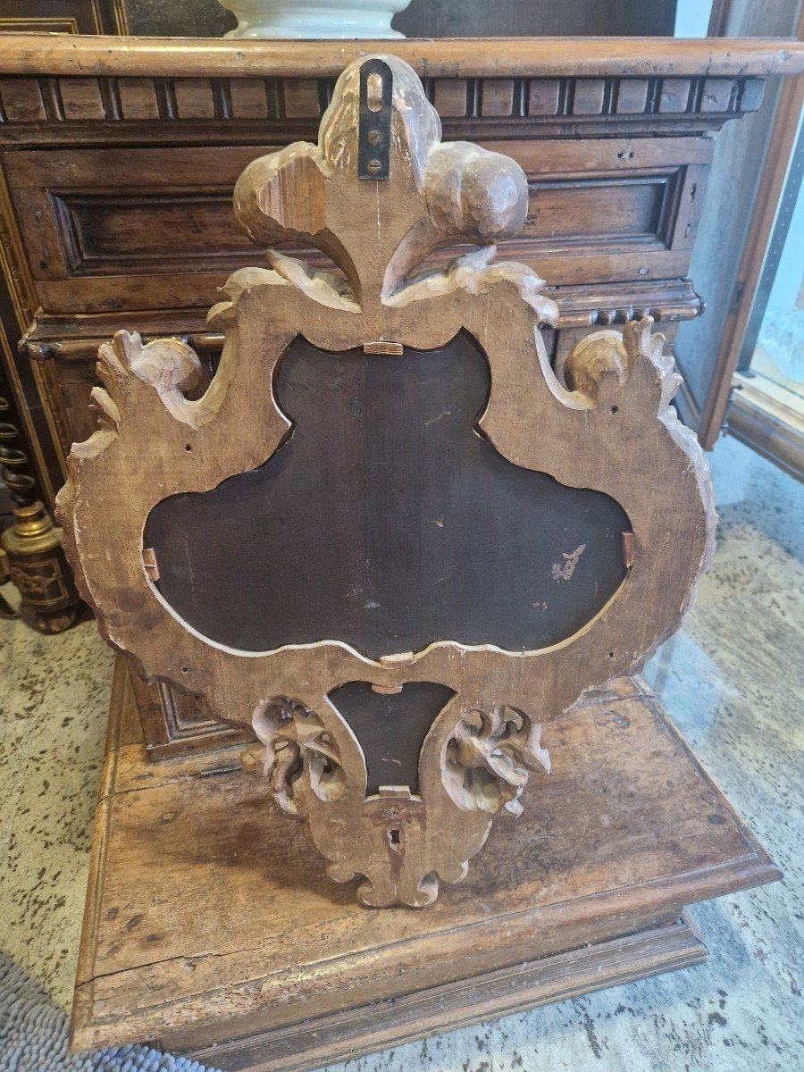 Petit Miroir Italien En Bois Doré Du 18ème Siècle-photo-4