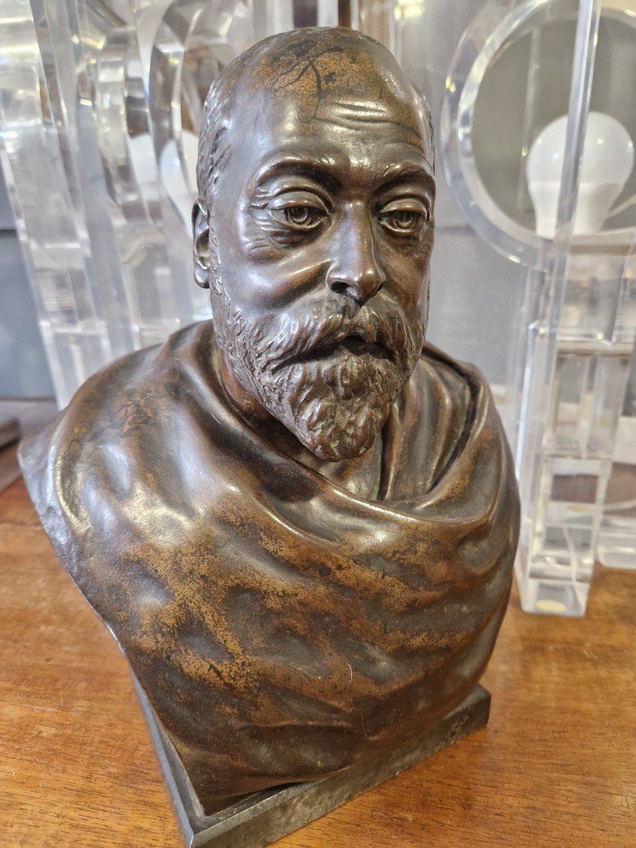  Head Of Edward VII In Beautiful Quality Bronze Signed V.borghese Second Half Of The Nineteenth-photo-2