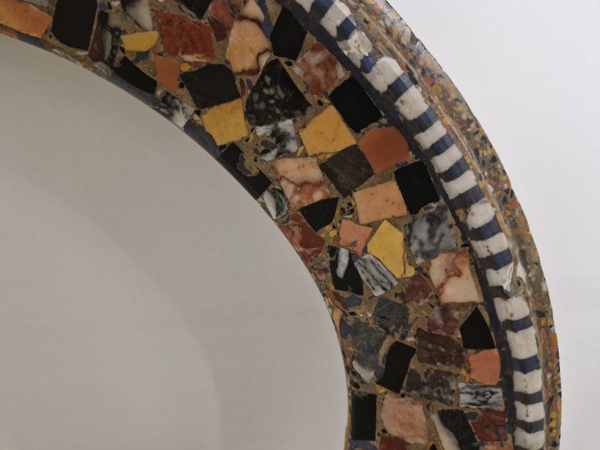 Oval Frame In Polychrome Marble (cosmatesque Style) 19th Century Italy-photo-1