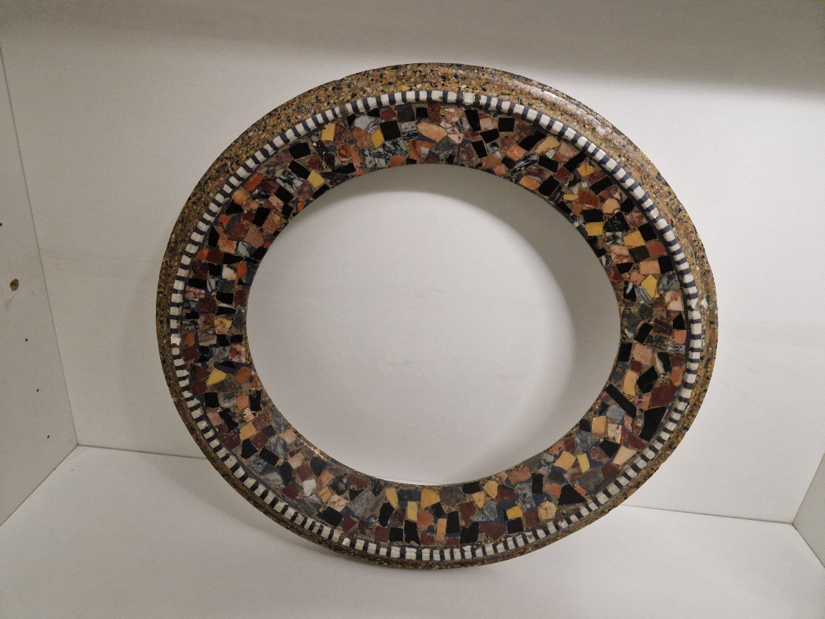 Oval Frame In Polychrome Marble (cosmatesque Style) 19th Century Italy