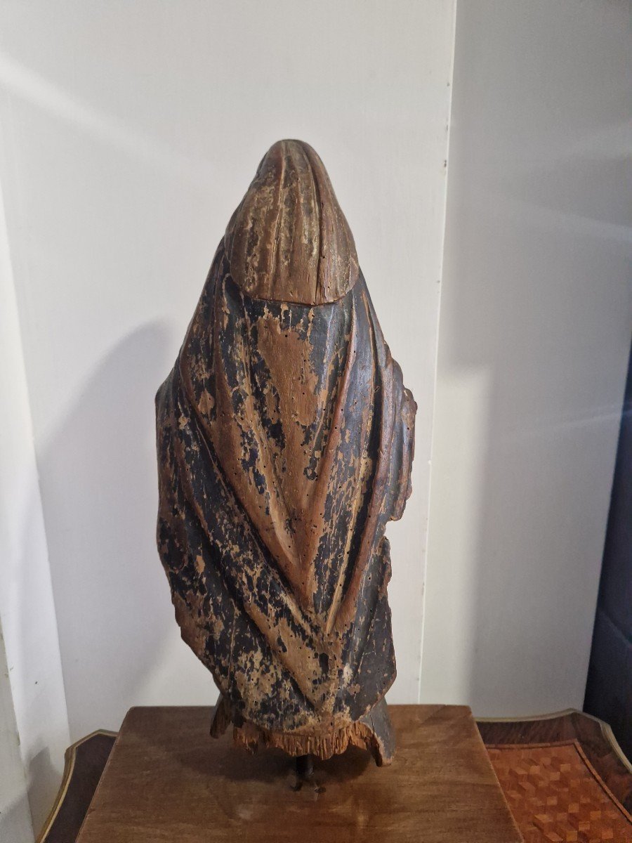 Sculpture De Madone En Bois Polychrome Du XVIIème Siècle-photo-2