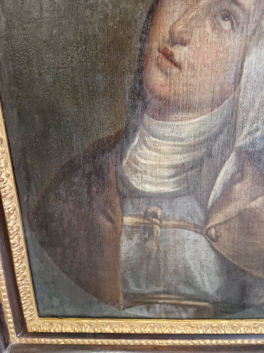 Oil Painting On Canvas From The 18th Century With An Antique Frame.-photo-2