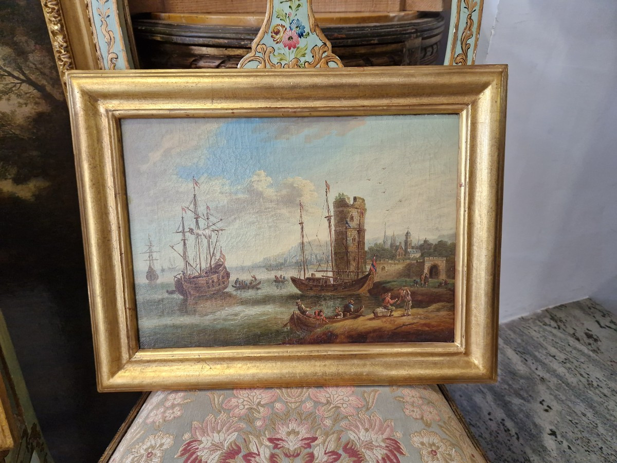 Interesting Pair Of Marine Oil Paintings On Canvas From The Late 18th Century-photo-3