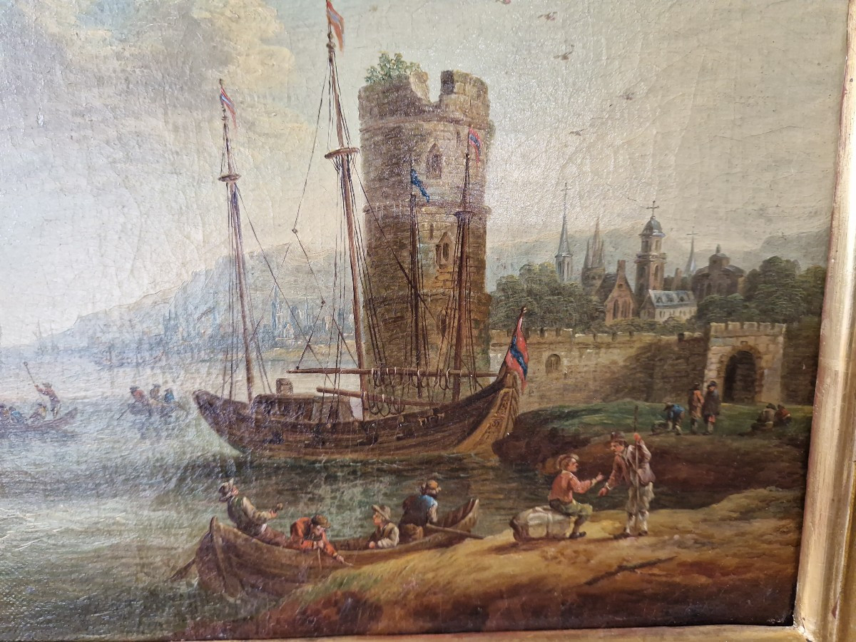 Interesting Pair Of Marine Oil Paintings On Canvas From The Late 18th Century-photo-6