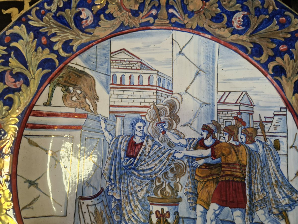 Assiette De Parade Historiée En Majolique Lustrée Italie Gualdo Tadino Début Du XXe Siècle-photo-3
