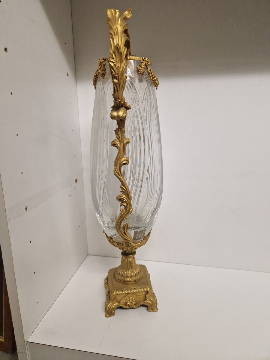 Cut Crystal And Gilt Bronze Centerpiece Vase, France, Early 19th Century-photo-2