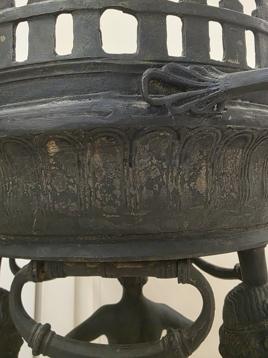 Tripod Braziers. Cast And Patinated Bronze. Italian Artistic Foundry Of The 19th-20th Century.-photo-2