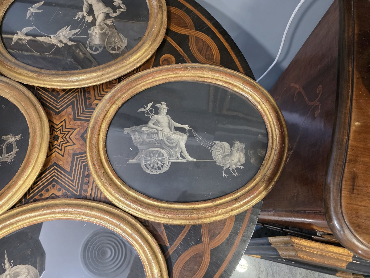 Series Of Four Engravings On Black Background, Neoclassical Period-photo-1