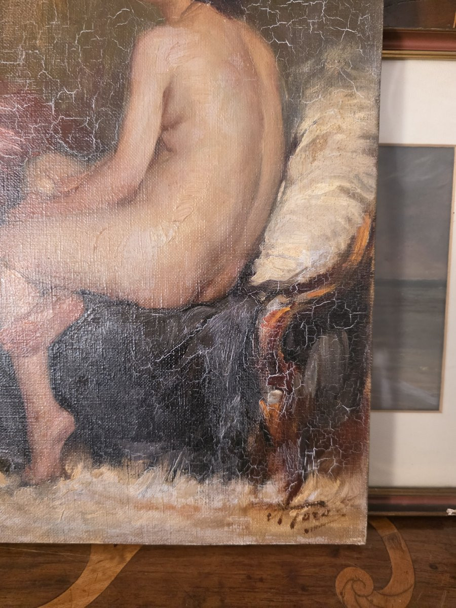 Huile sur toile représentant une femme nue. Signée Attilio Toro.-photo-1