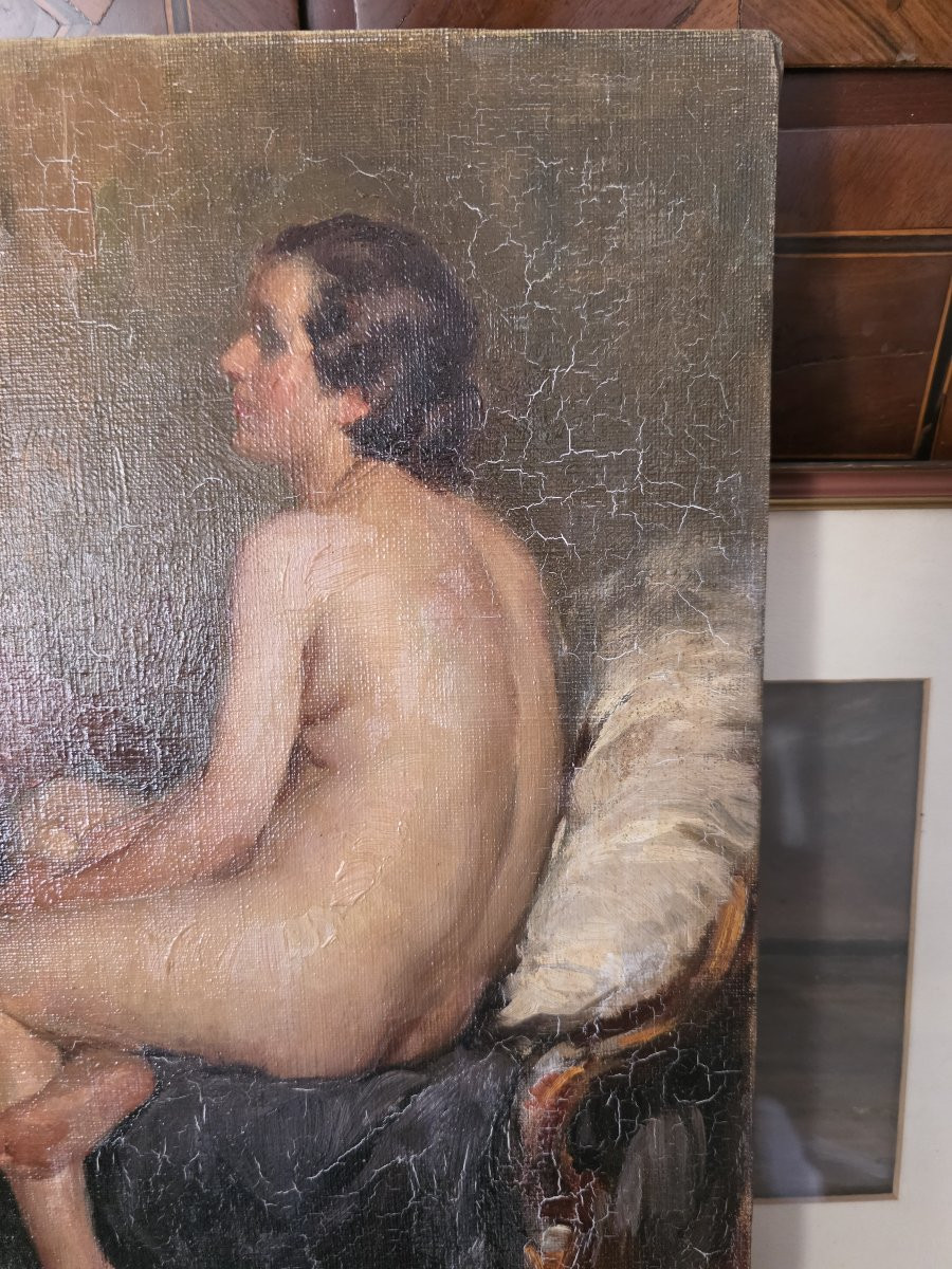 Huile sur toile représentant une femme nue. Signée Attilio Toro.-photo-2