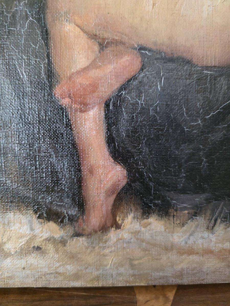 Huile sur toile représentant une femme nue. Signée Attilio Toro.-photo-4
