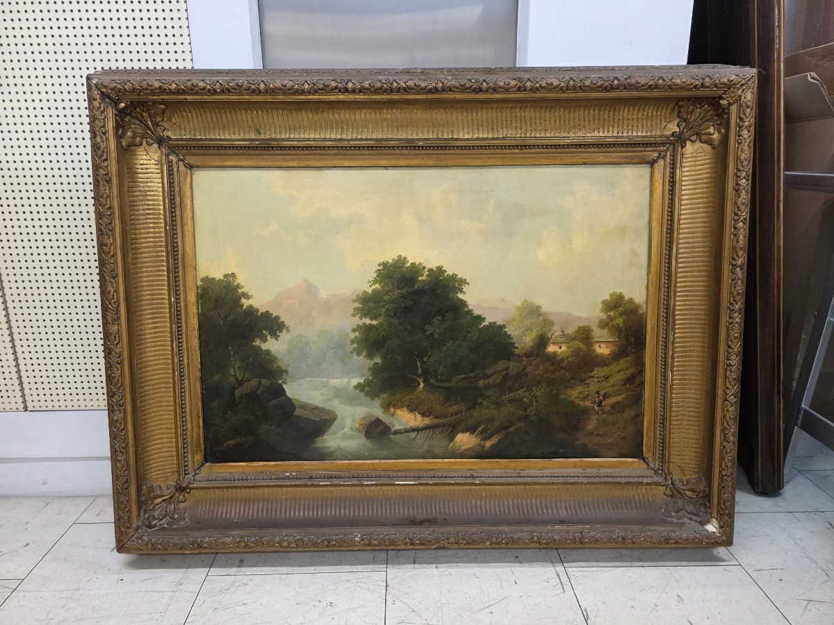 Oil On Canvas Depicting A Landscape And A Shepherd. Italy Or France, Mid-19th Century