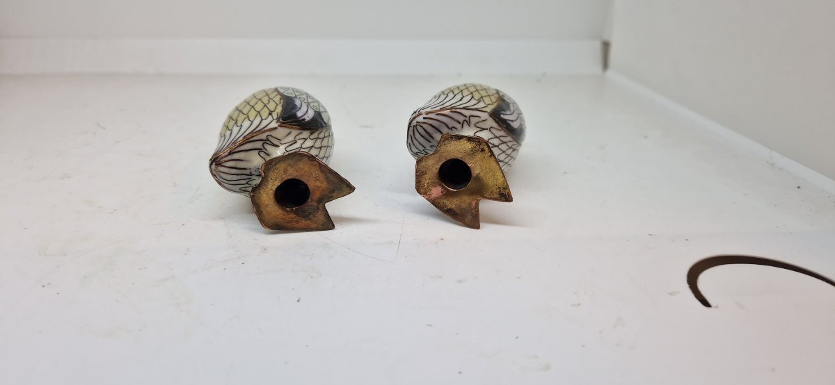 Pair Of Cloissone Enamel And Bronze Penguins. China, Early 20th Century-photo-4
