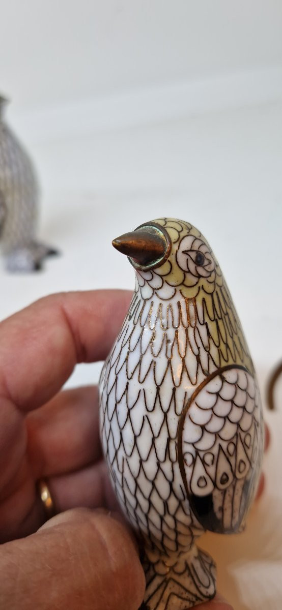 Pair Of Cloissone Enamel And Bronze Penguins. China, Early 20th Century-photo-3