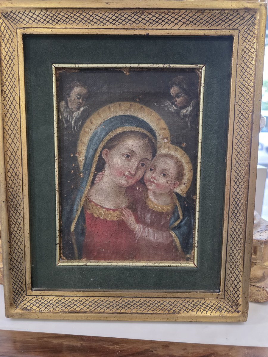 Oil On Canvas Depicting The Madonna And Child, 18th Century.-photo-2