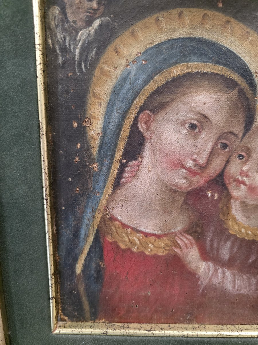 Oil On Canvas Depicting The Madonna And Child, 18th Century.-photo-3