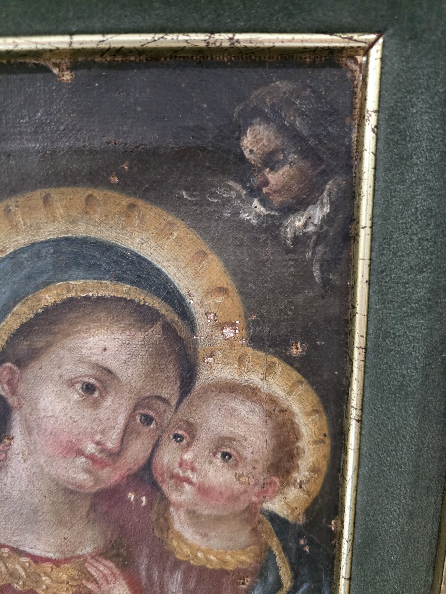 Oil On Canvas Depicting The Madonna And Child, 18th Century.-photo-1