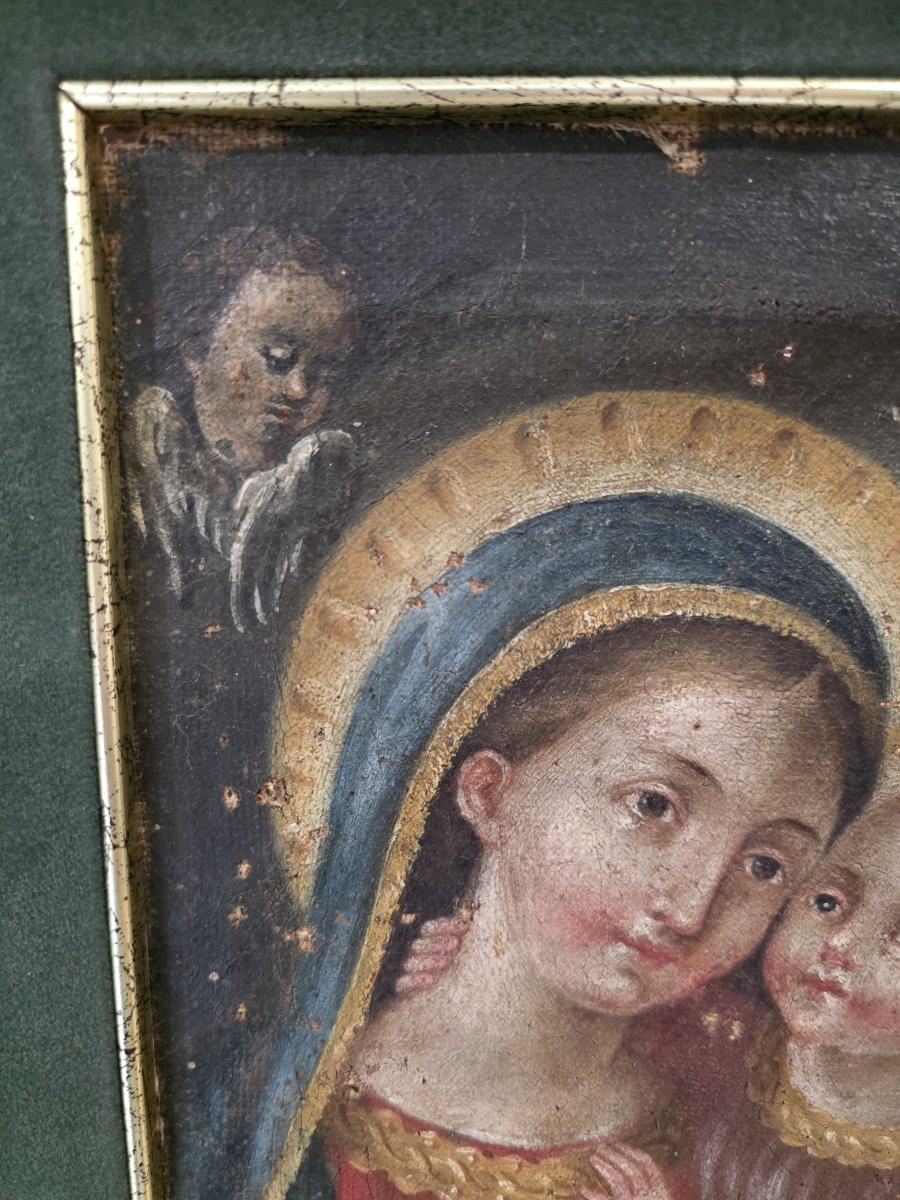 Oil On Canvas Depicting The Madonna And Child, 18th Century.-photo-2