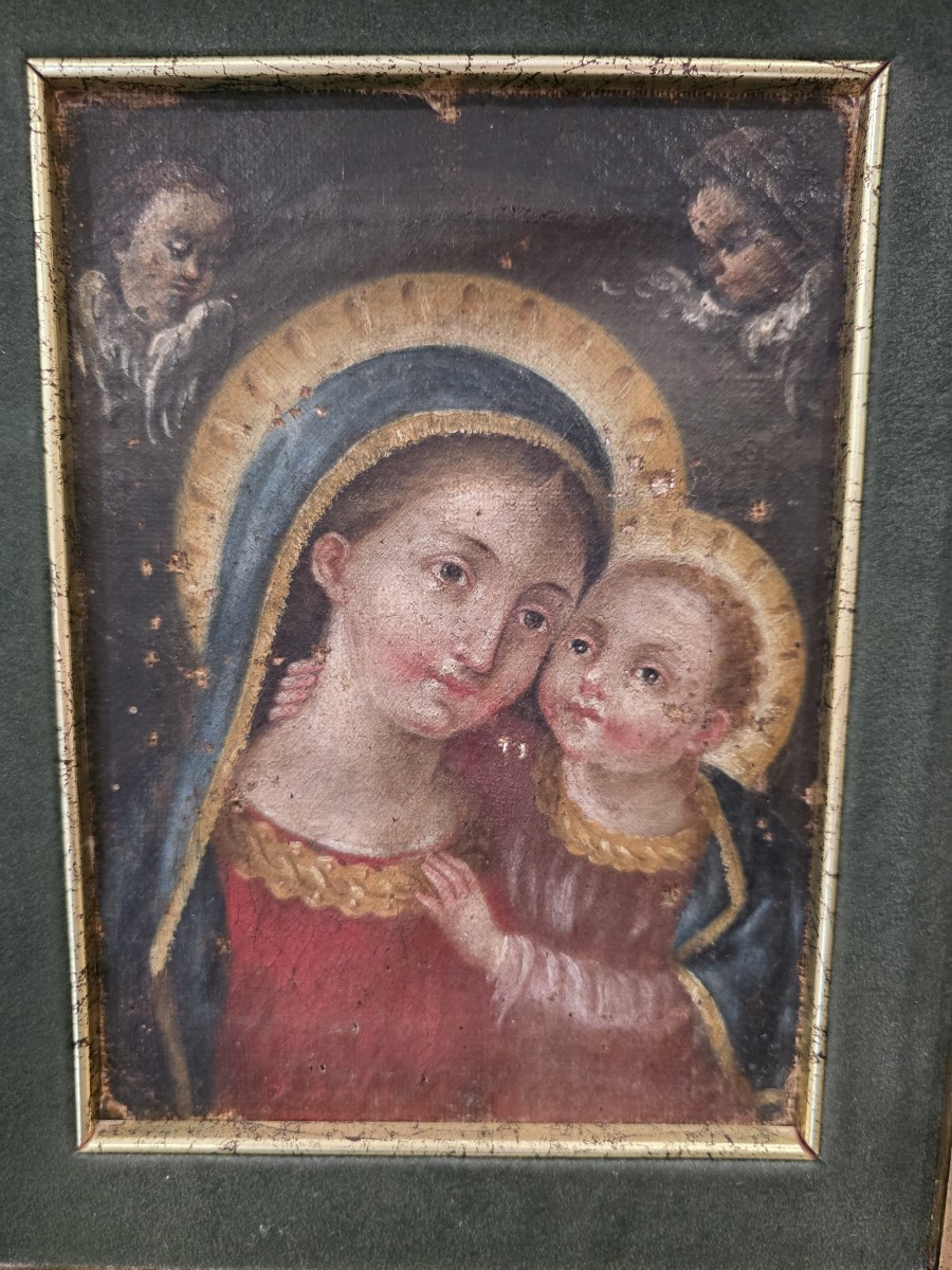 Oil On Canvas Depicting The Madonna And Child, 18th Century.