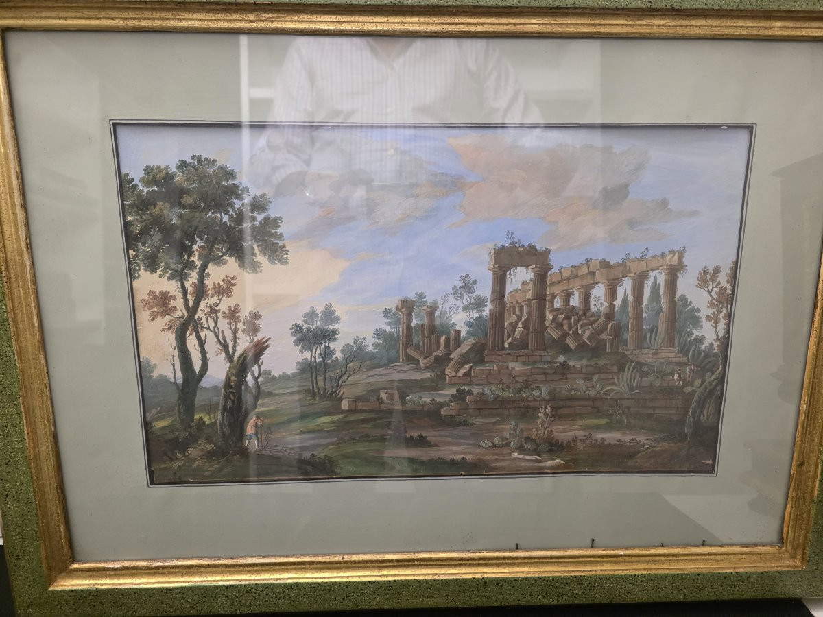 Tempera And Gouache, Grand Tour Period (early 19th Century). Sicily (selinunte)? -photo-2