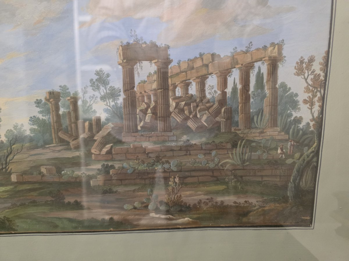 Tempera And Gouache, Grand Tour Period (early 19th Century). Sicily (selinunte)? -photo-3