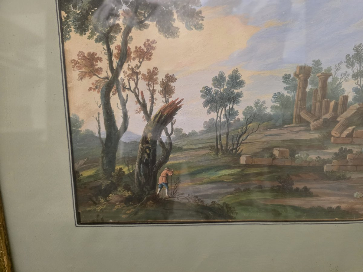 Tempera And Gouache, Grand Tour Period (early 19th Century). Sicily (selinunte)? -photo-1