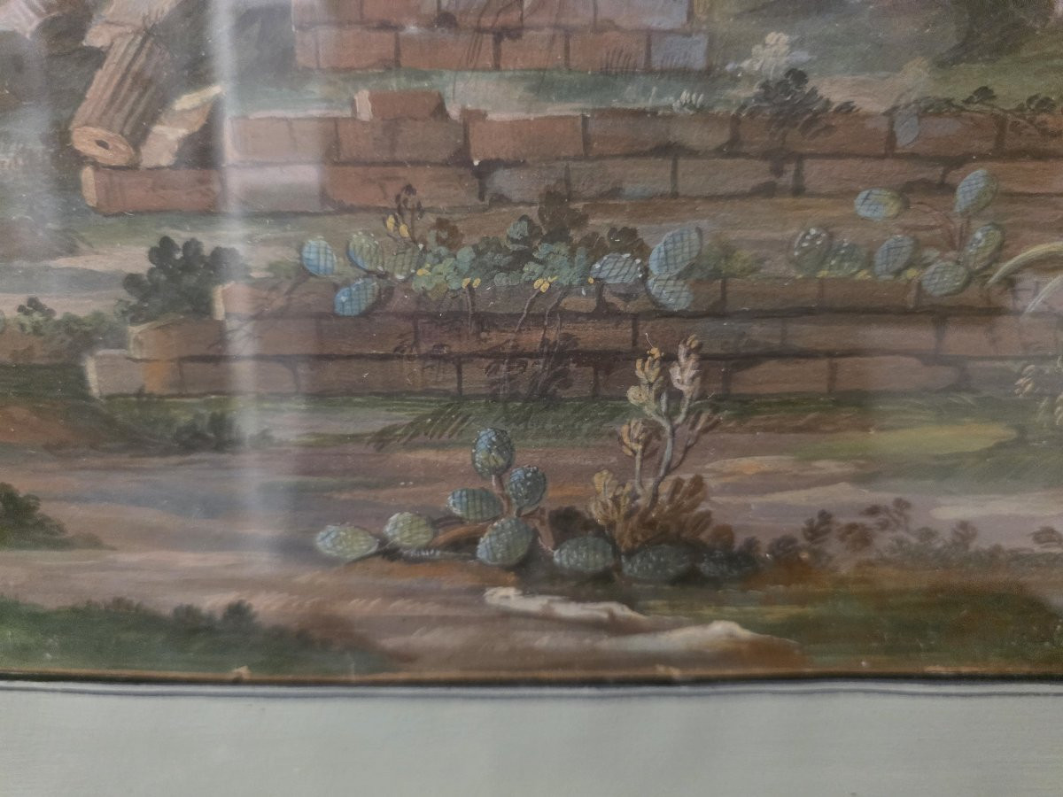 Tempera And Gouache, Grand Tour Period (early 19th Century). Sicily (selinunte)? -photo-3