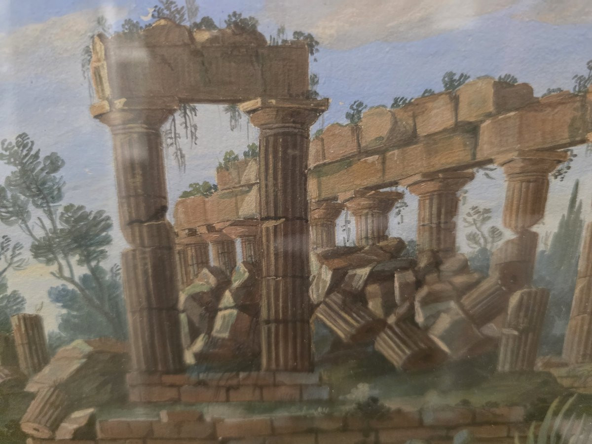 Tempera And Gouache, Grand Tour Period (early 19th Century). Sicily (selinunte)? -photo-4