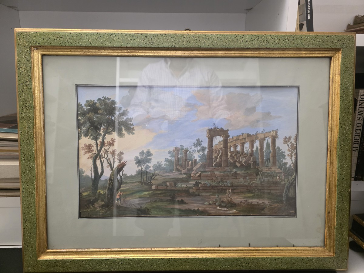 Tempera And Gouache, Grand Tour Period (early 19th Century). Sicily (selinunte)? 