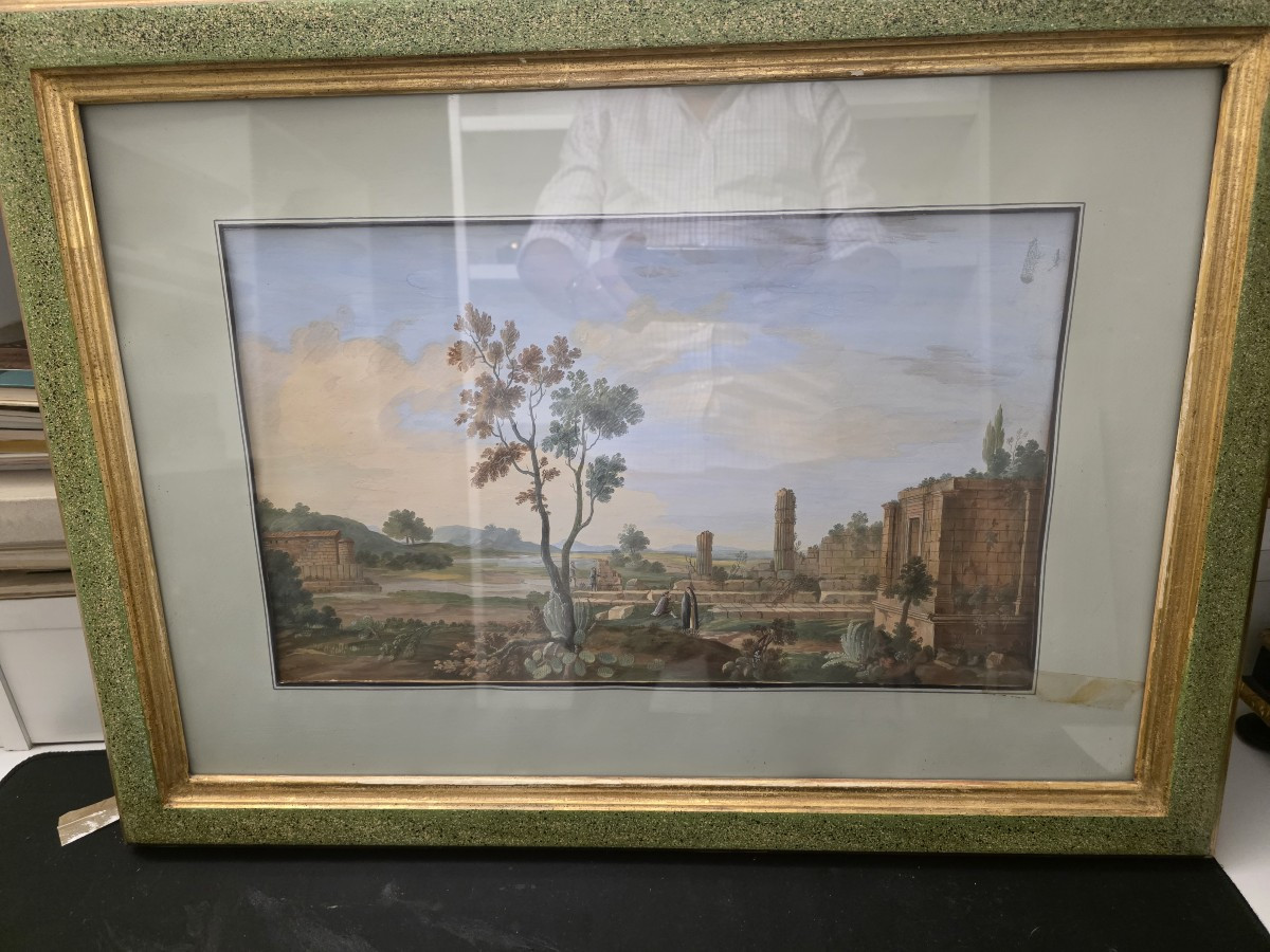 Tempera et gouache, époque du Grand Tour (début du XIXe siècle). Sicile