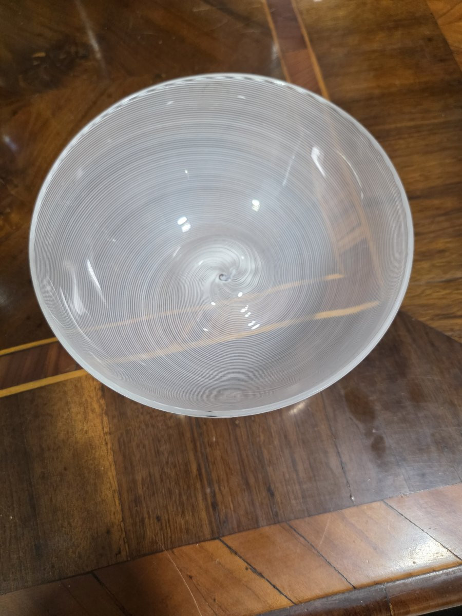 Half-filigree Milk Glass Bowl By Carlo Scarpa For Venini, 1980s-photo-2