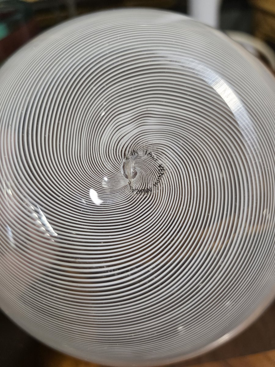 Half-filigree Milk Glass Bowl By Carlo Scarpa For Venini, 1980s-photo-3