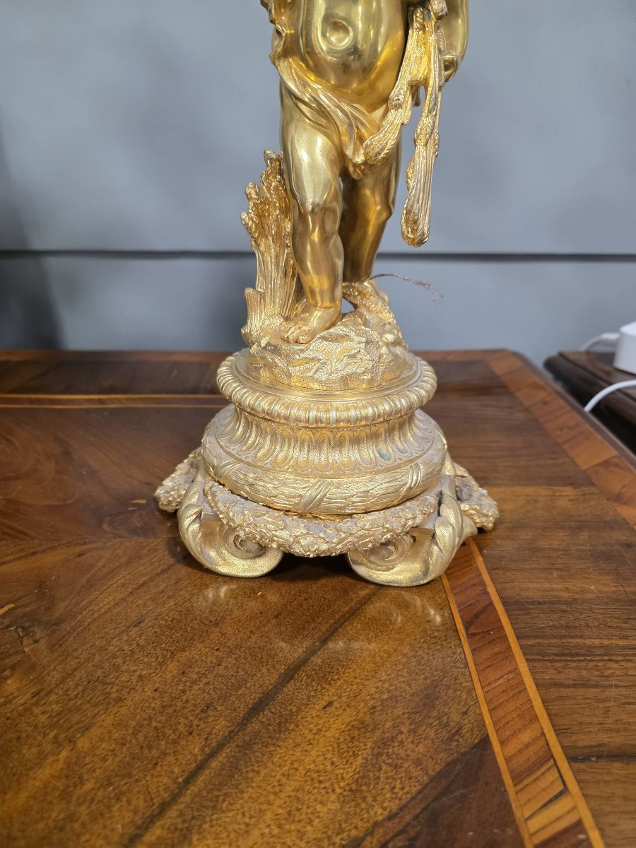 Pair Of Gilt Bronze Candelabra With Two Cherubs, France, Mid-19th Century-photo-4